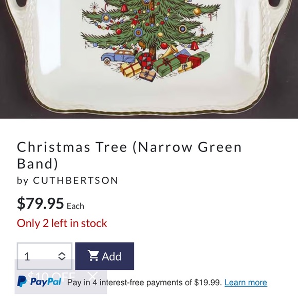 Original Christmas Tree (Narrow Green Band) CUTHBERTSON Handled Cake Plate 103/4 - Picture 3 of 3